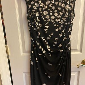 Chaps Black and White Floral Midi Dress